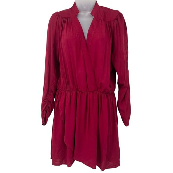 ZADIG & VOLTAIRE Wine Red Mini Dress Long Sleeve V- Neck Cinch Waist Small NEW - Picture 6 of 16